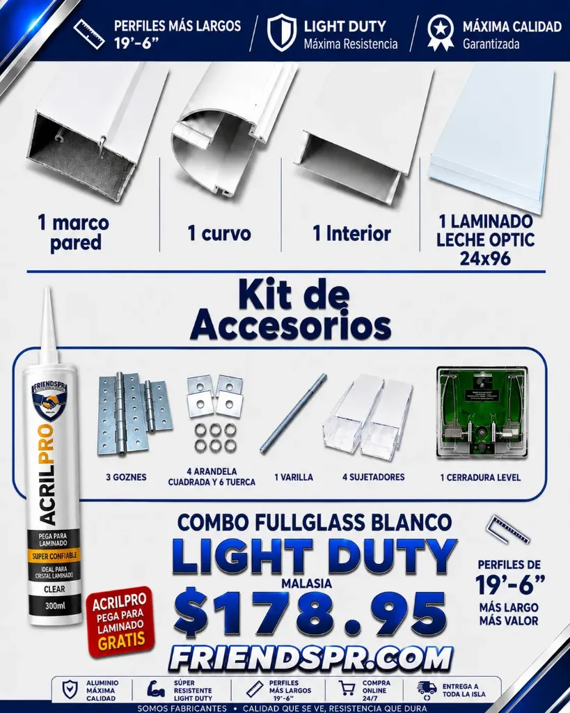 LD BLANCO - Combo FullGlass Light Duty con Laminado Leche Optic 24x96
