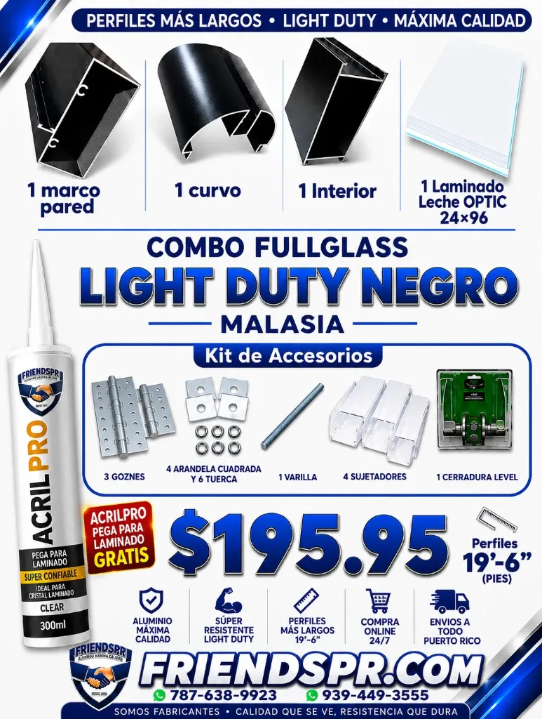 PRE-VENTA, Llega 12 Julio-Combo FullGlass Light Duty NEGRO con Laminado Leche OPTIC 24x96
