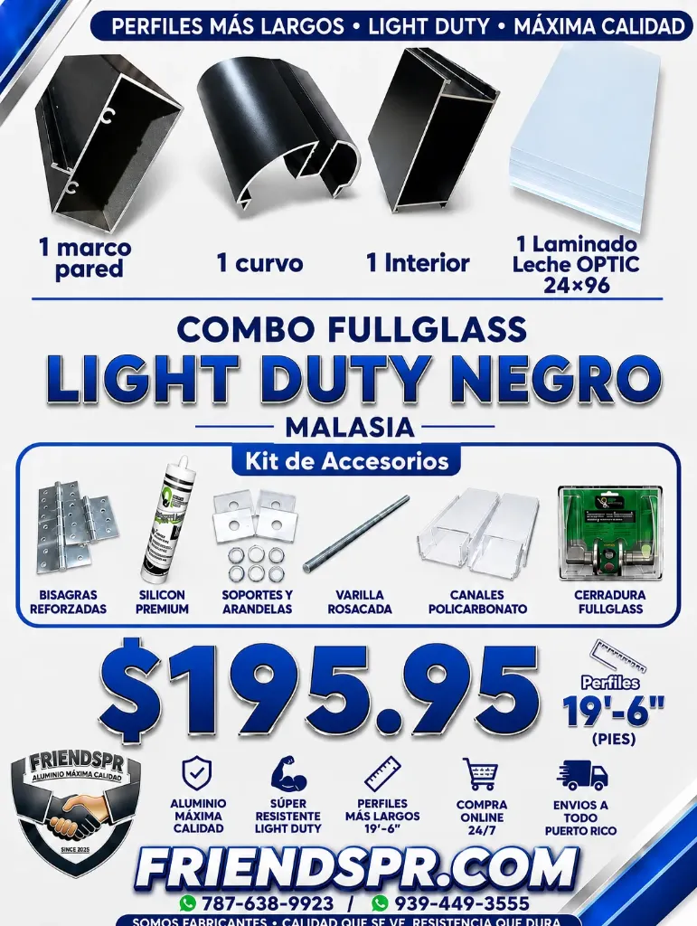 PRE-VENTA, Llega 12 Julio-Combo FullGlass Light Duty NEGRO con Laminado Leche OPTIC 24x96