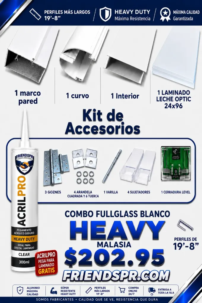 Combo FULLGLASS Heavy Duty con Laminado Leche Optic 24*96 y Accesorios (MALASIA)