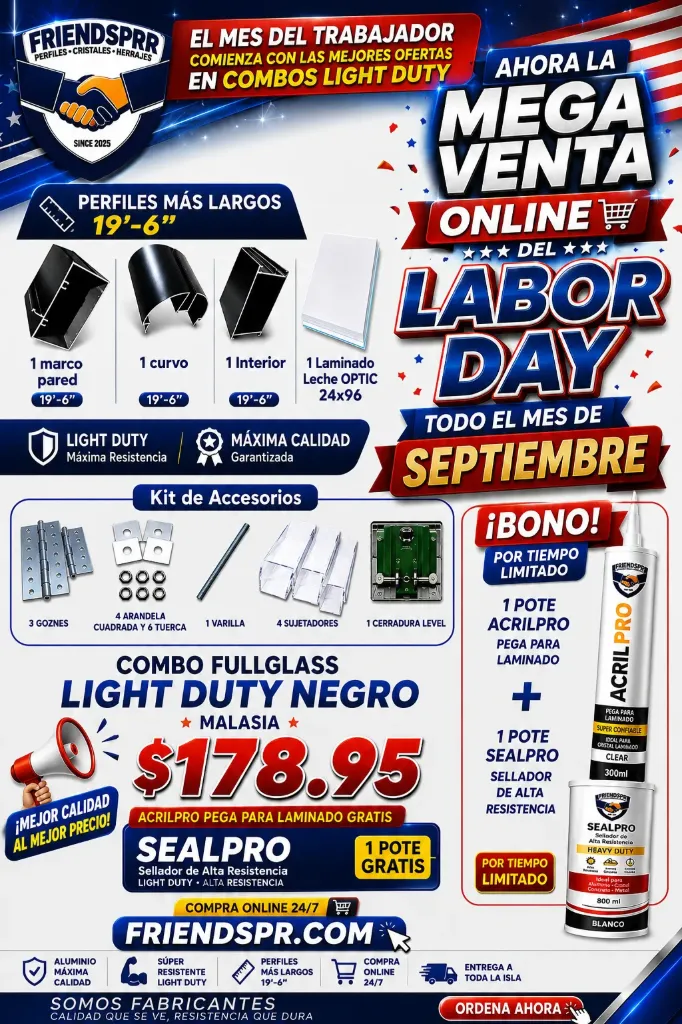 (LABOR DAY)LD NEGRO-Combo Fullglass LIGHT DUTY con Accesorios y Laminado Leche