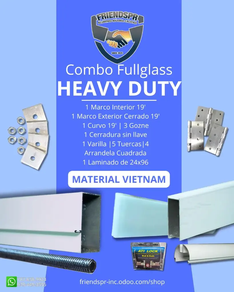Combo Heavy FullGlass(MALASIA)-Accesorios Y Laminado Leche 24*96  Perfiles 19'-8"