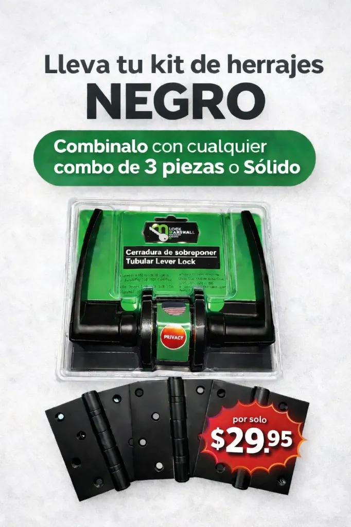 NEGRO-SET CERRADURA Y 3 GOZNE