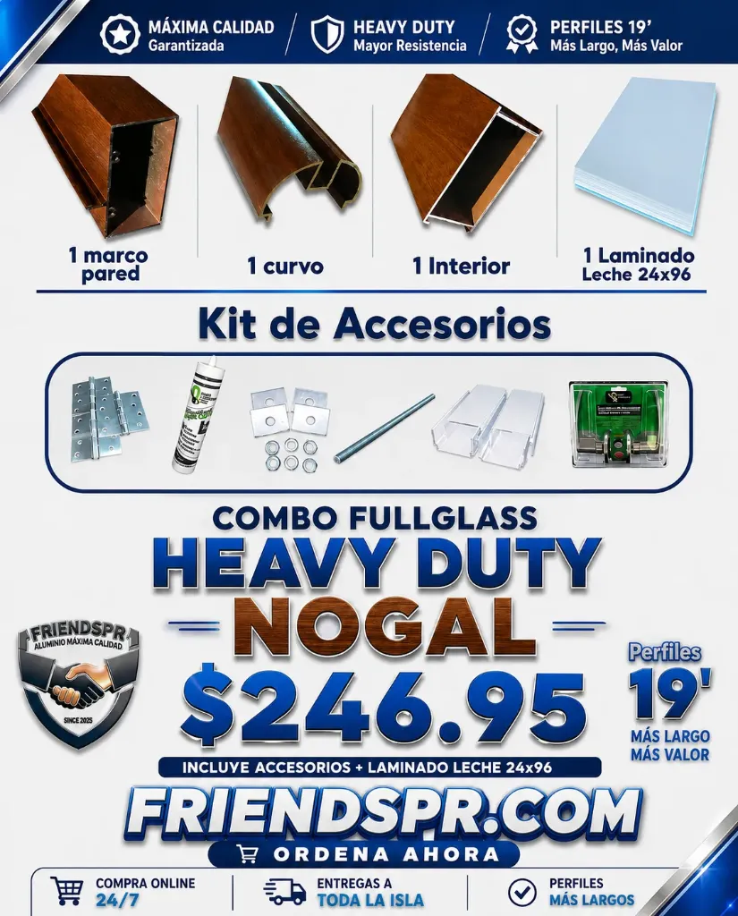 HD NOGAL - Combo FullGlass con Accesorios y Laminado Leche 24*96 (Vietnam)