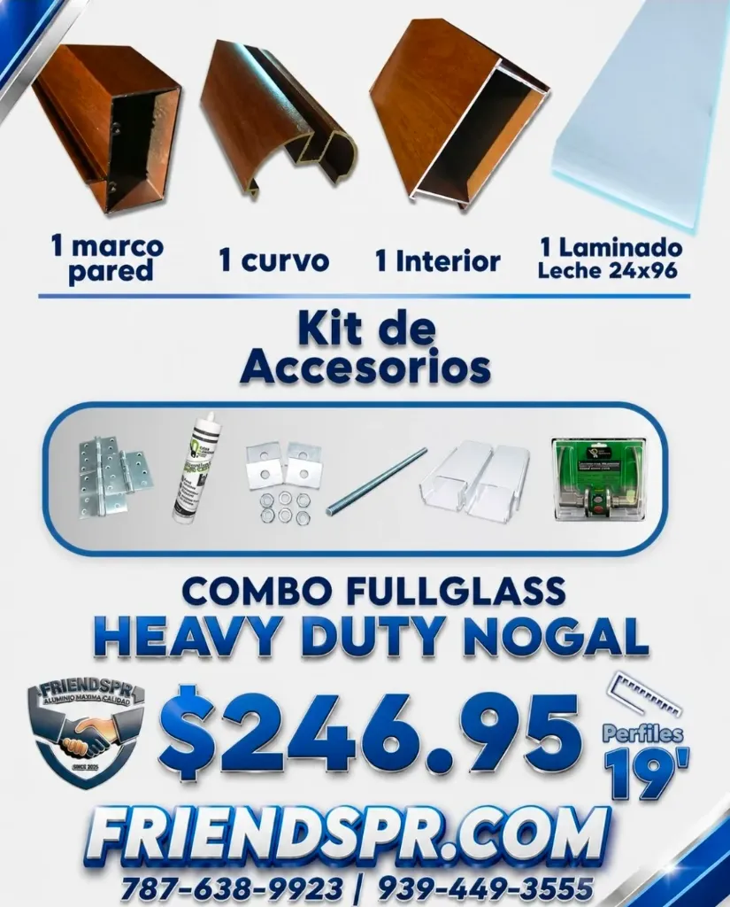 NOGAL OSCURO- Combo FullGlass con Accesorios y Laminado Leche 24*96 (Vietnam)