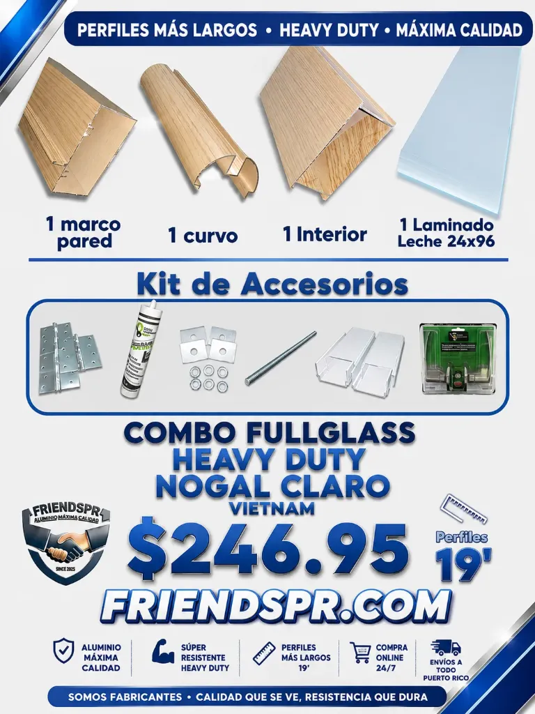 HD NOGAL CLARO - Combo FullGlass con Accesorios y Laminado Leche 24*96 (Vietnam)
