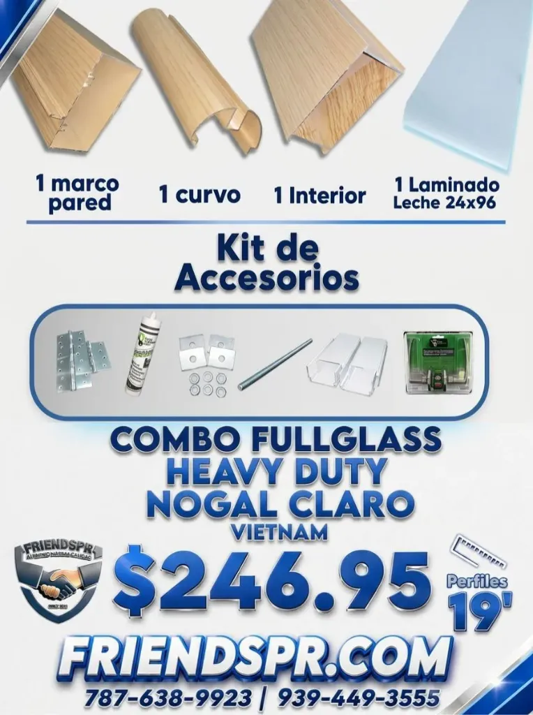 NOGAL CLARO- Combo FullGlass con Accesorios y Laminado Leche 24*96 (Vietnam)
