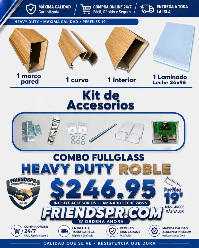 HD ROBLE - Combo FULLGLASS con Accesorios y Laminado Leche Optic 24*96 (Vietnam)