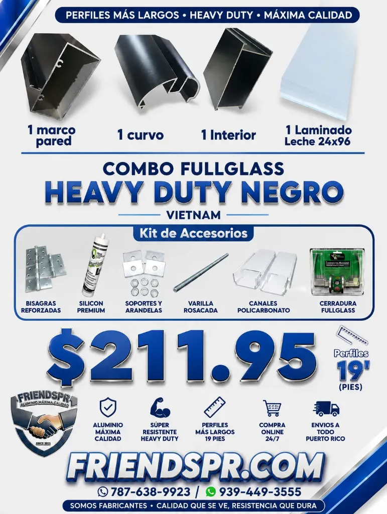 NEGRO - COMBO 3 PIEZAS FULLGLASS 19', Accesorios y Laminado Leche Optic 24*96 (VIETNAM)