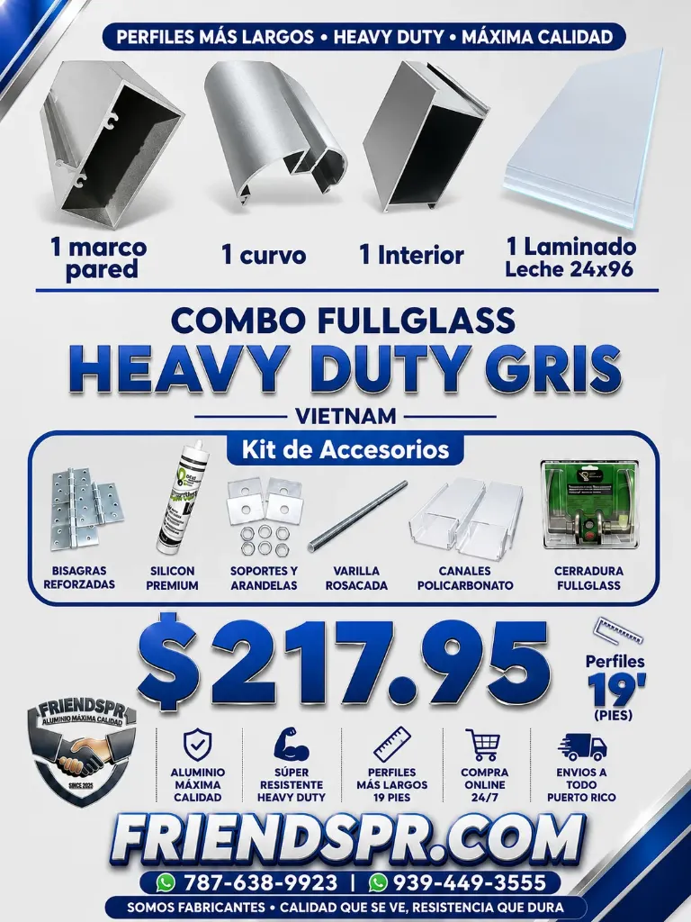 HD GRIS - Combo FULLGLASS con Accesorios y Laminado Leche Optic 24*96